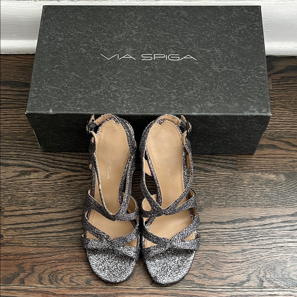 Elegant Silver Glitter Strappy Heels
